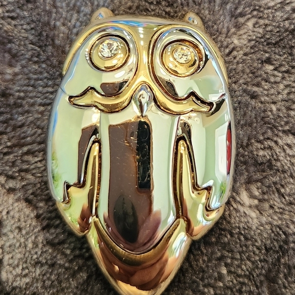Liz Claiborne Jewelry - Vintage 80s Liz Claiborne Silver And Gold Tone Owl Brooch with Rhinestone Eyes